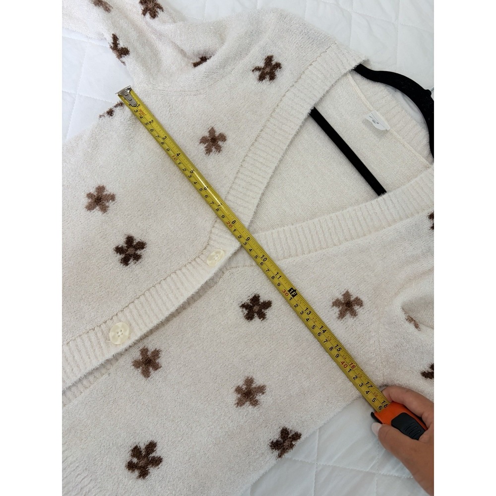 Abercrombie Kids Cream Brown Floral Fuzzy Cardigan Sweater 15/16 Fits Womens XS - Picture 4 of 8